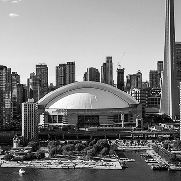 Toronto city center aerial view from the Ontario Lake